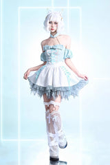 White [Virtual Idol] Ruffle Lace Lace-Up Sweet Lolita Skirt - Product - 6