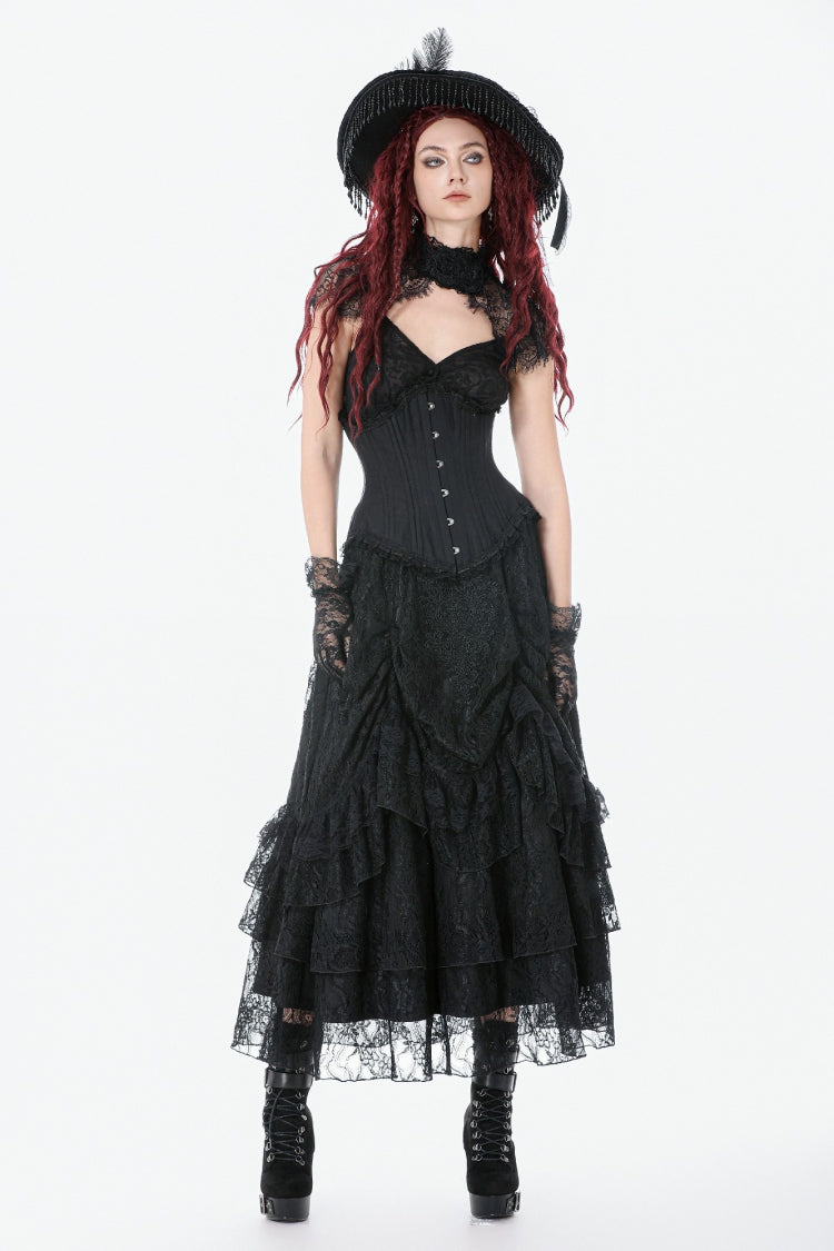 Black Sleeveless Lace Irregular Lace-Up Women's Gothic Underbust Corset - Product - 10