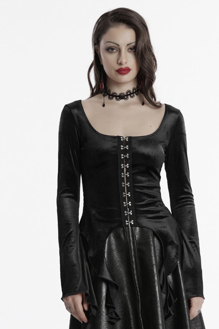 Black Long Sleeves Gradient Irregular Women's Gothic Blouse - Black - 1