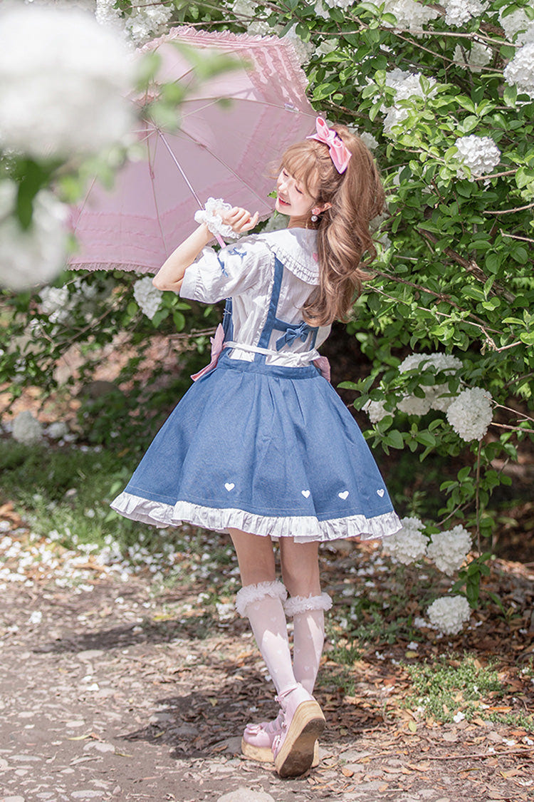 Blue [Cowboys Are Busy] Ruffle Bowknot Sweet Lolita Strap Dress - Product - 15