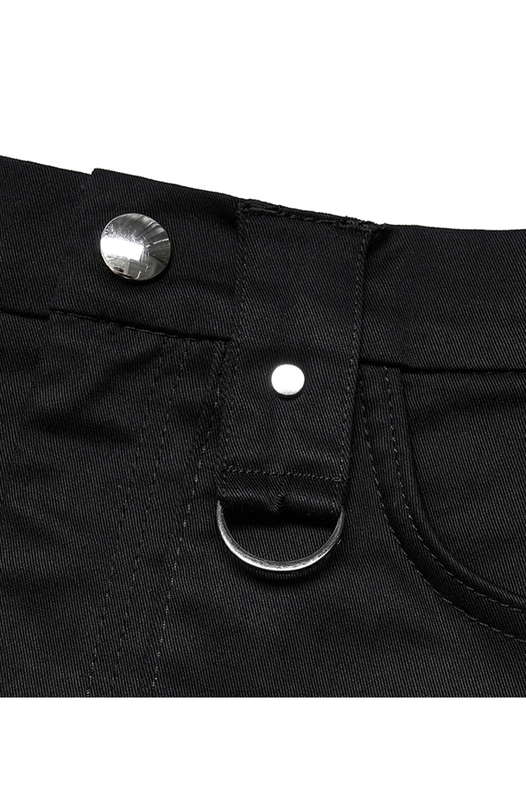 Black Heavy Industrial Hem Slit Design Multi-Pocket Zipper Trim Sexy Women's Punk Mini Skirt - Product - 8