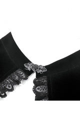 Black Ruffled Lace Long Trumpet Sleeves Floral Sheer Mesh Spliced Velvet Women's Gothic Cape - Product - 13