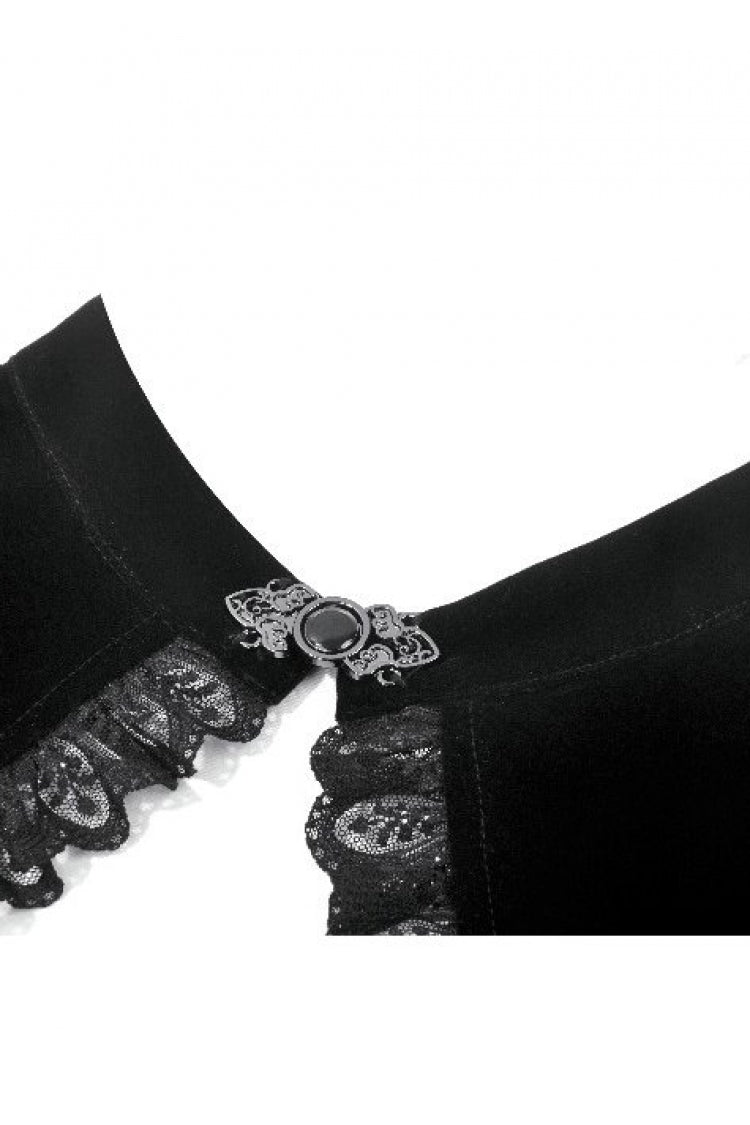 Black Ruffled Lace Long Trumpet Sleeves Floral Sheer Mesh Spliced Velvet Women's Gothic Cape - Product - 13