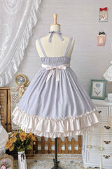 Grey [Monet Estate] Sleeveless High Waisted Ruffle Bowknot Asymmetric Sweet Lolita Jsk Dress - Product - 9