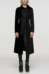 Black Stand Collar Jacquard Print Stitching Womens Gothic Coat - Black - 1