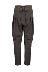Brown High Waisted Striped  Lace-Up Men's Gothic Pants - Product - 8