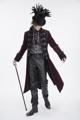 Red Stand Collar Long Sleeves Embroidery Slim Men's Gothic Coat - Product - 2