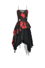 Black/Red Sleeveless Irregular Mesh Tie Dye Women's Punk Slip Dress - Product - 3