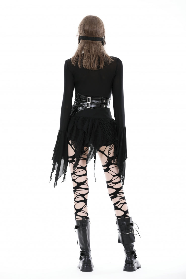 Black High Waisted Irregular Women's Punk Super Mini Skirt - Product - 4