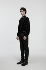 Black Embroidered Lace Buckled Men's Gothic Pants - Product - 2