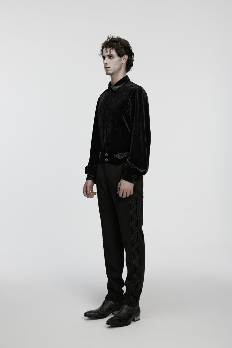 Black Embroidered Lace Buckled Men's Gothic Pants - Product - 2