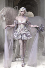 Multi-Color [Moonlight Beast Spirit] Elf-style Airy 3D Floral Elastic Waist Pleated Sweet Lolita Skirt with Built-in Shorts - Product - 2