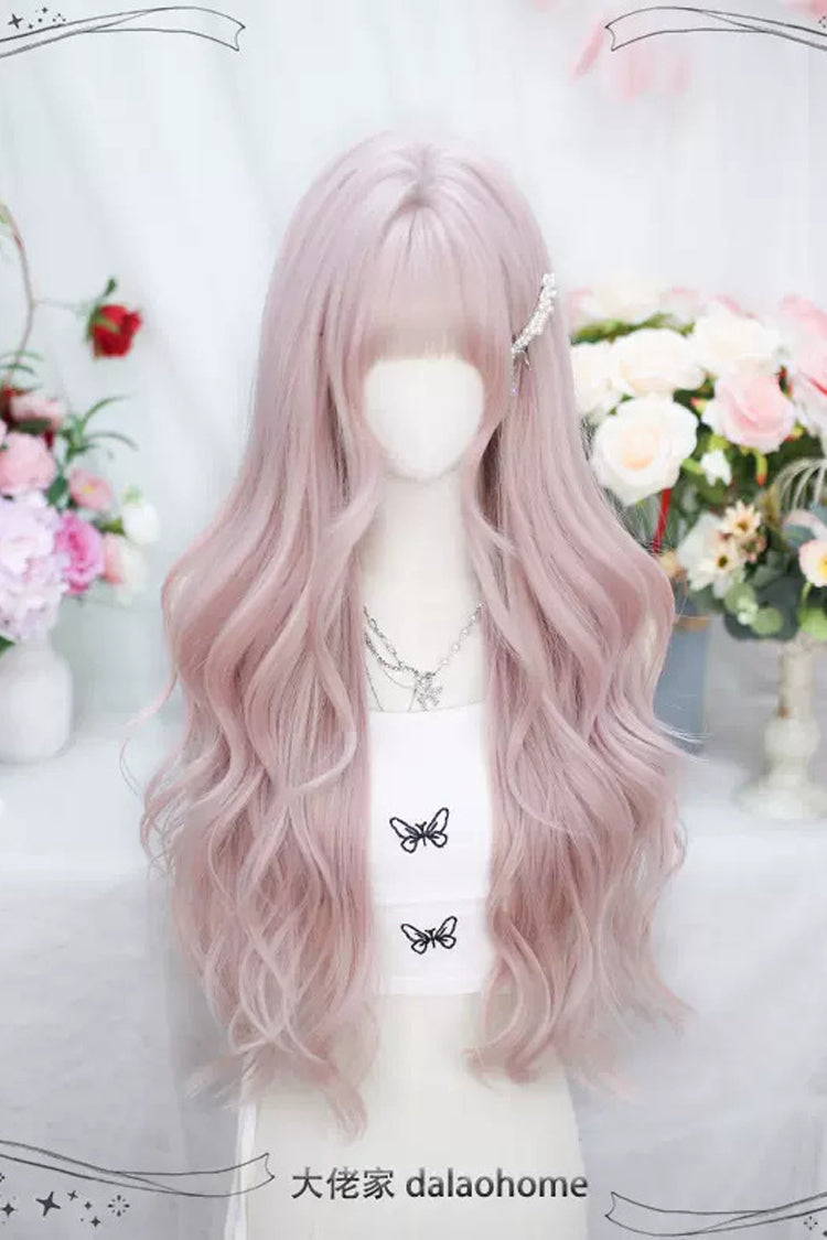 Pink Short Bangs Sweet Lolita Long Curly Wigs - Product - 2