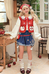 Multi-Color [Witch Gina] Long Sleeves Print Bowknot Ouji Sweet Lolita Vest Shorts Set - Multi-Color - 1