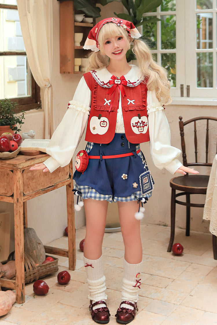 Multi-Color [Witch Gina] Long Sleeves Print Bowknot Ouji Sweet Lolita Vest Shorts Set - Multi-Color - 1