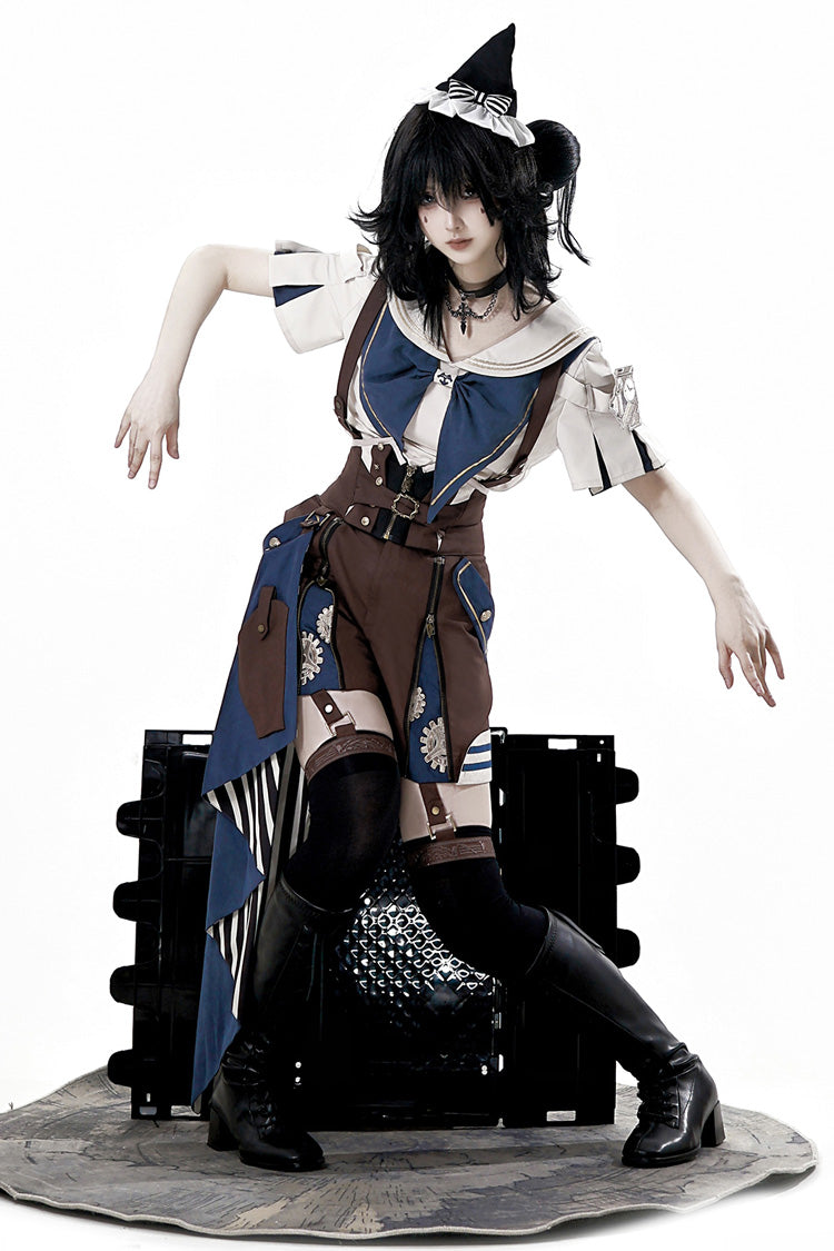 Brown [Inventor of Wonderful Equipment] Ouji Punk Cool Lolita Bib Shorts - Product - 11