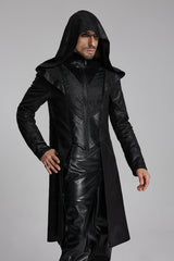 Black Zip Pleated Hooded Men's Gothic Jacket - Product - 3