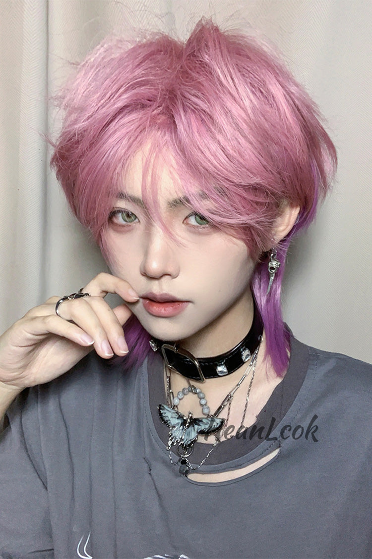 Purple/Pink Wolf Tail Mullet Head Medium Haircut Ouji Wig - Product - 5