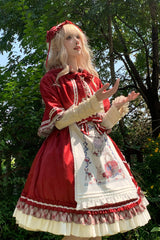 Wine Red [Little Red Riding Hood] Ruffle Bowknot Sweet Lolita Jsk Dress - Product - 5