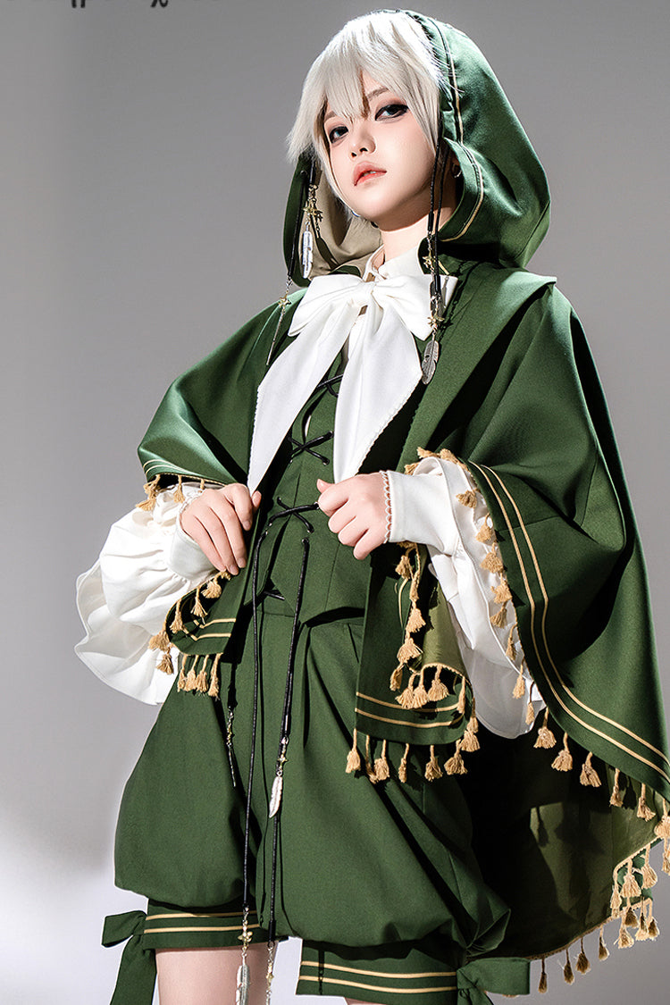 Green [Rabbit Feather] Rabbit Ears Hooded Sweet Prince Handsome Ouji Lolita Cloak Coat - Product - 3