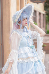Multi-layer Sleeveless Undine's Tears Print Ruffle Hanayome Bowknot Sweet Lolita Jsk Dress 2 Colors - Product - 4