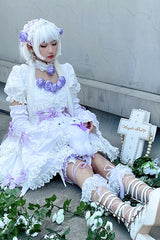White/Purple Puff Short Sleeves Princess Gothic Lolita Tiered Dress - Product - 6