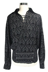 Black Lace Up Neckline Skull Printed Mens Gothic Blouse - Product - 2