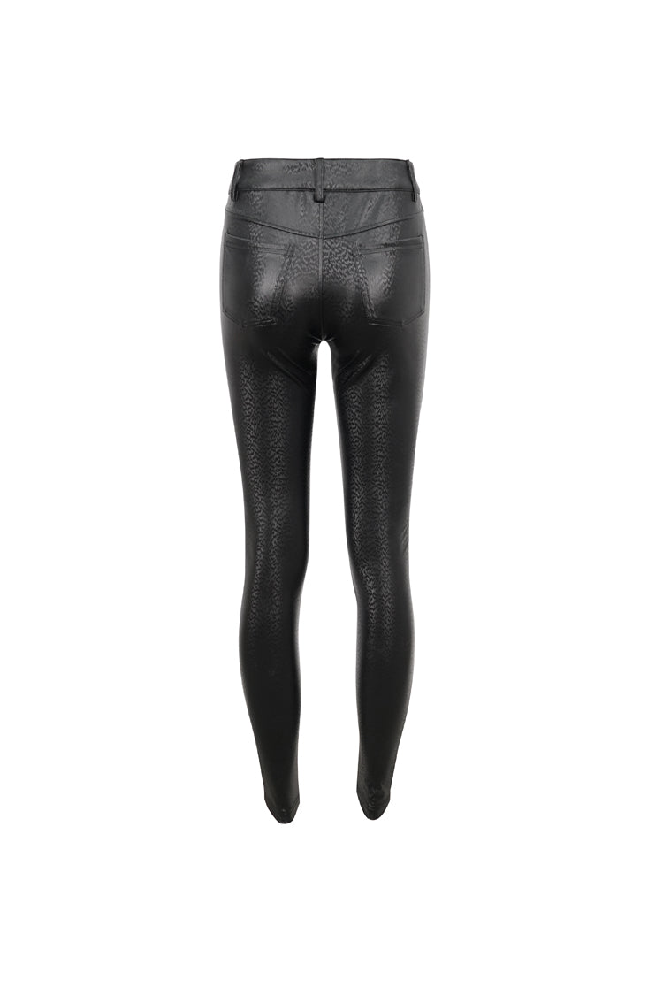 Black Stretch Diamond Wavy String Adjustable Slim Fit Women's Punk Trousers - Product - 8