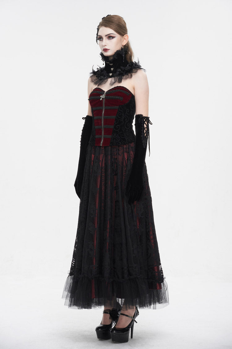 Black/Red Lace Up Women's Gothic Corset - Product - 5