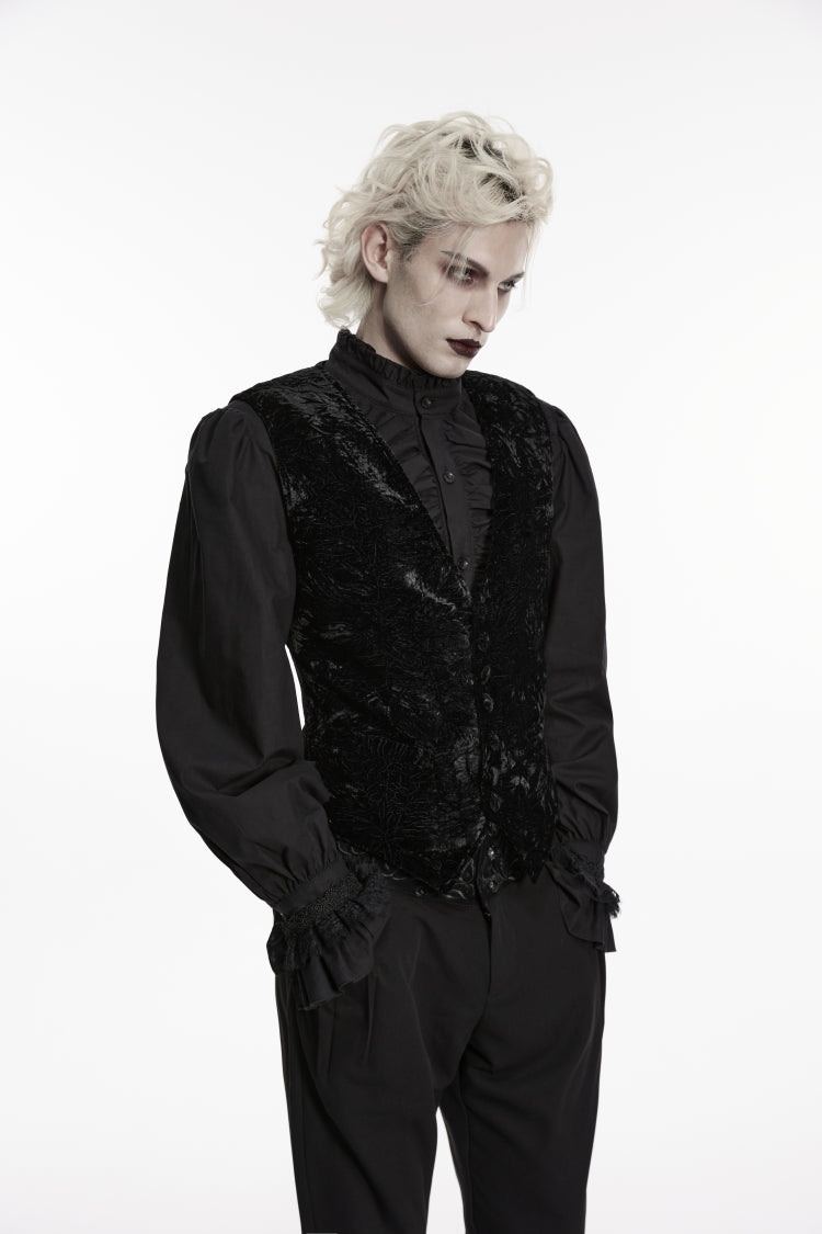Black V Collar Printed Slim Buckled Men's Gothic Retro Velvet Vest - Product - 7