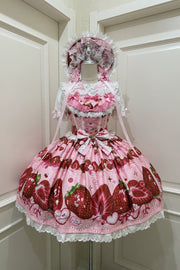 Sweet Berry Tale Strawberry Print Ruffle Bowknot Lace Sweet (Dress Only) front view