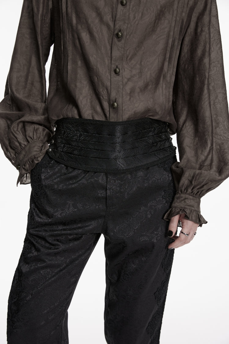 Black Embroidered Pleated Men's Gothic Accessory - Black - 1