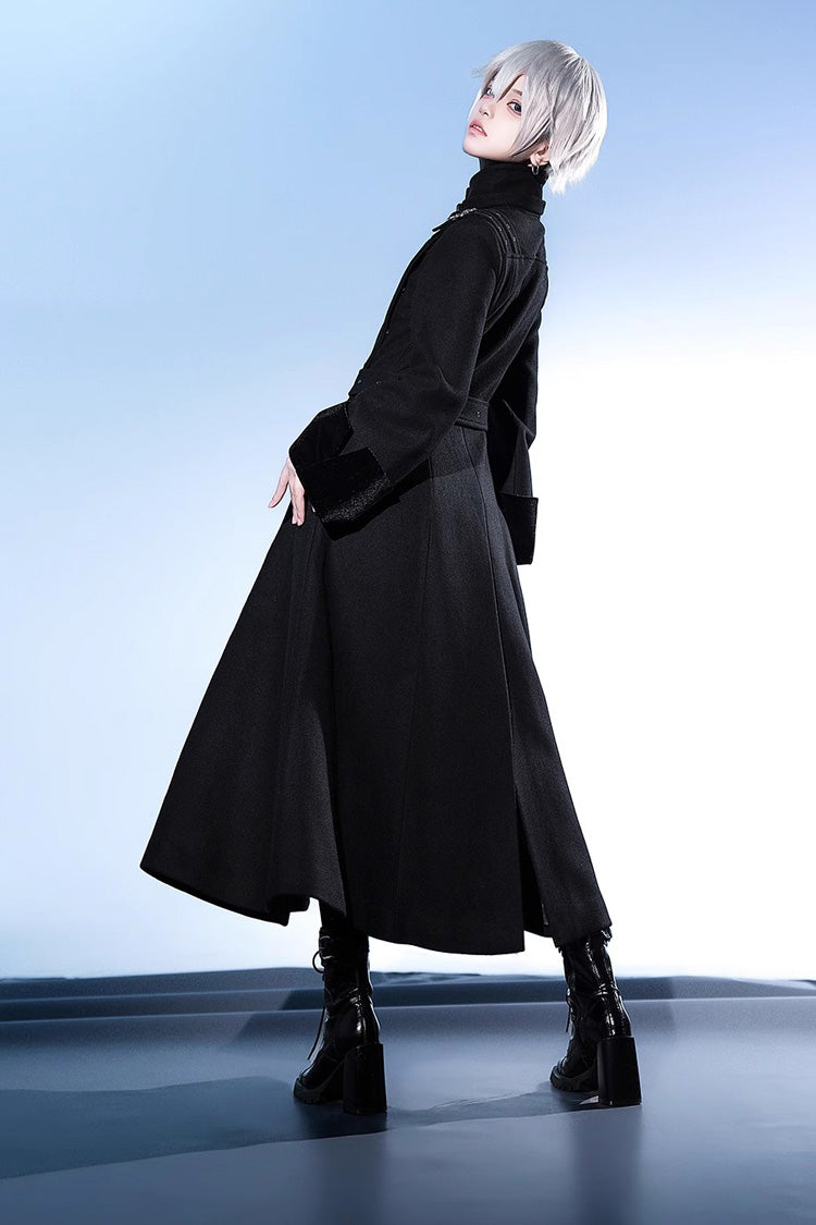Black Stand Collar Long Sleeves Buckle Ouji Gothic Prince Handsome Lolita Coat - Product - 9