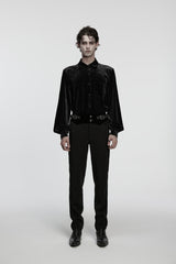 Black Embroidered Lace Buckled Men's Gothic Pants - Black - 1