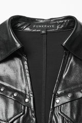 Black Stand Collar Long Sleeves Lace-Up Zipper Women's Punk Jacket - Product - 5