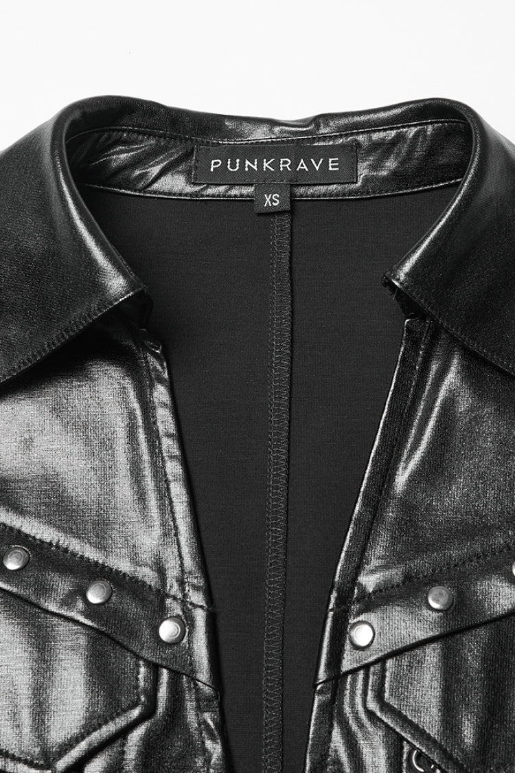 Black Stand Collar Long Sleeves Lace-Up Zipper Women's Punk Jacket - Product - 5