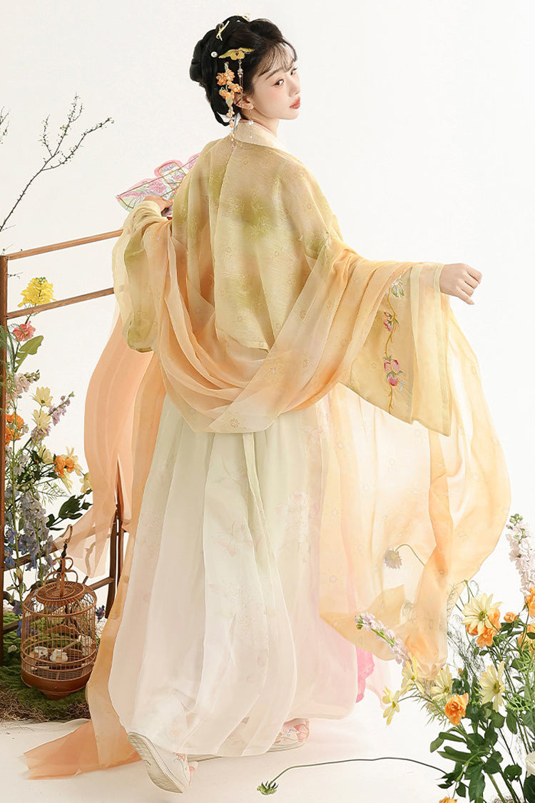Multi-Color [Early Summer in Taoyuan] High Waisted Printed Embroidered Women's Sweet Hanfu Dress Set - Product - 5