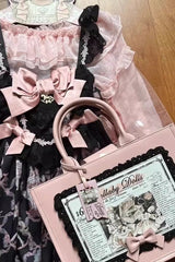 Pink Antique Doll Wall Print Sweet Japanese Lolita Handbag - Product - 3