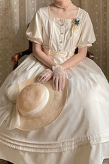 Apricot [Random Thoughts] Square Collar Short Sleeves Ruffle Classic Vintage Elegant Lolita Dress - Product - 7
