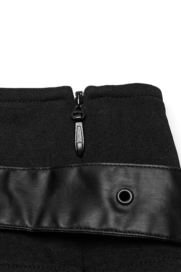 Black Stitching Mesh Straps Pleated Women's Punk Skirt - Product - 7