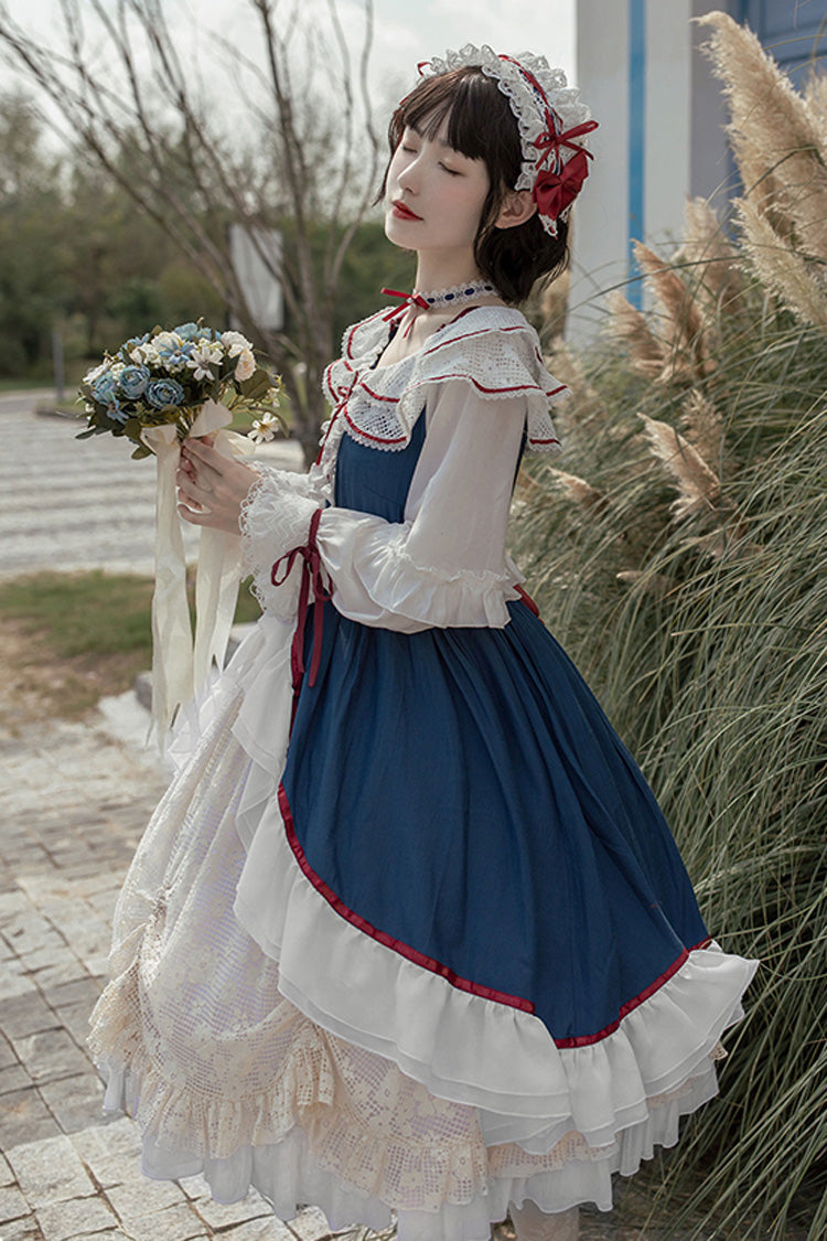 Blue/White Long Sleeves Cardigan Bowknot Sweet Lolita Dress - Product - 10