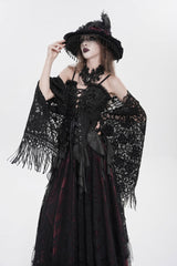Black Ruffled Lace Lace-Up Slim Women's Gothic Overbust Corset - Product - 11