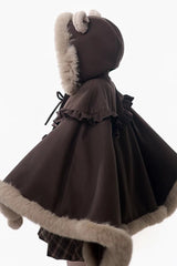 Brown [Fluffy Little Bear] Plaid Printed Ruffled Bow Sweet Lolita Strap Dress - Product - 8