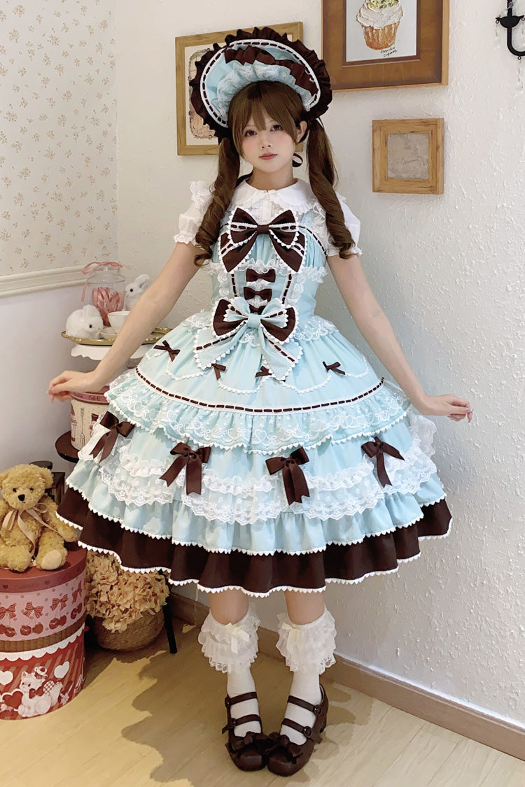 Mint Chocolate [Fondant Cake] Sleeveless Multi-Layered Ruffle Bowknot Lace Sweet Lolita Jsk Dress - Product - 6