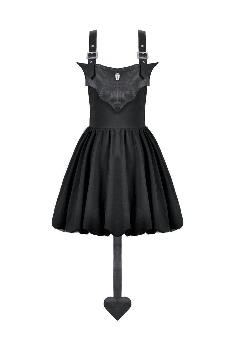 Black Bat Wing Buckled Women's Gothic Suspender Dress Graduation Dress with Tail - Product - 3