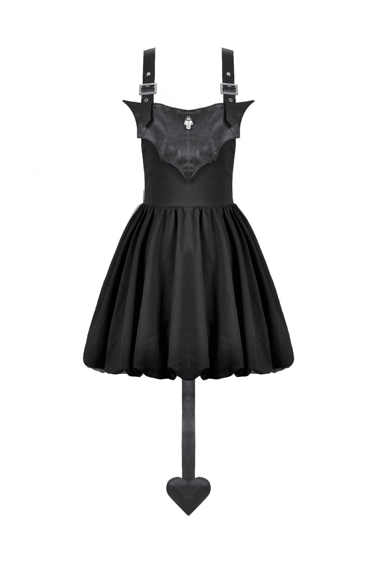 Black Bat Wing Buckled Women's Gothic Suspender Dress Graduation Dress with Tail - Product - 3