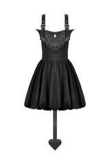 Black Bat Wing Buckled Women's Gothic Suspender Dress Graduation Dress with Tail - Product - 3