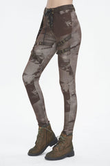 Brown High Waisted Print Women's Punk Pants - Product - 3
