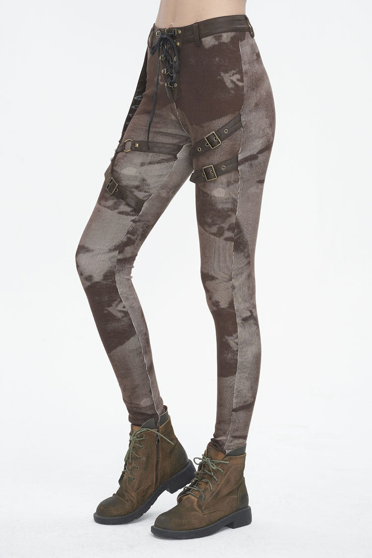 Brown High Waisted Print Women's Punk Pants - Product - 3