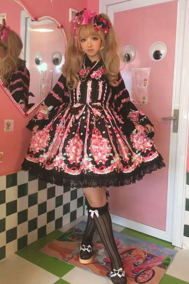 [Strawberry Chef] Sleeveless Print Bowknot Lace Sweet Lolita Jsk Dress 4 Colors - Product - 5